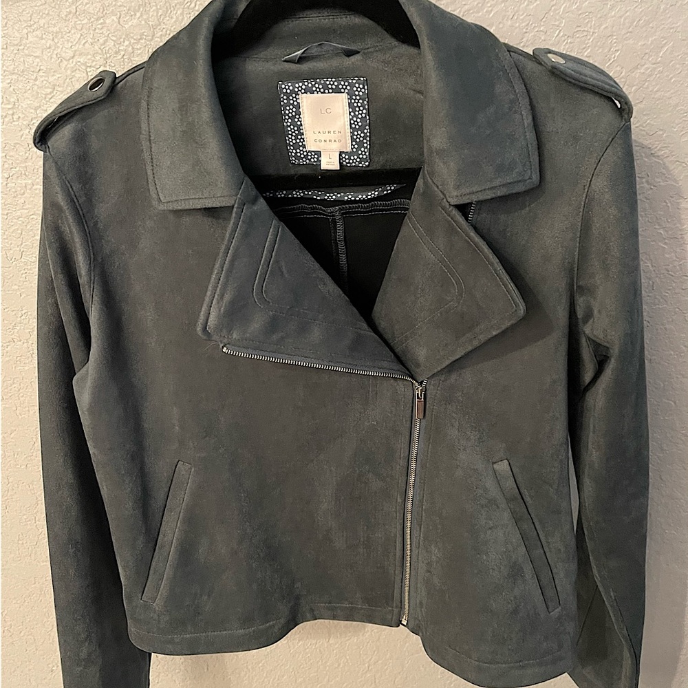LC Lauren Conrad Moto Jacket Faux Suede Blue L